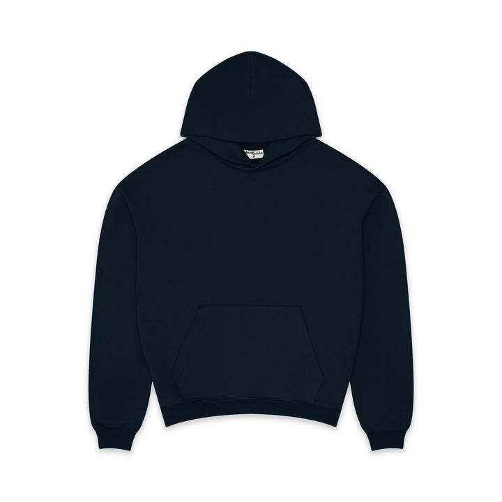 Dark navy men's core hoodie with hood and long sleeves