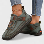Women's lace-up casual sneakers with ankle strap, stitched panels and textured sole