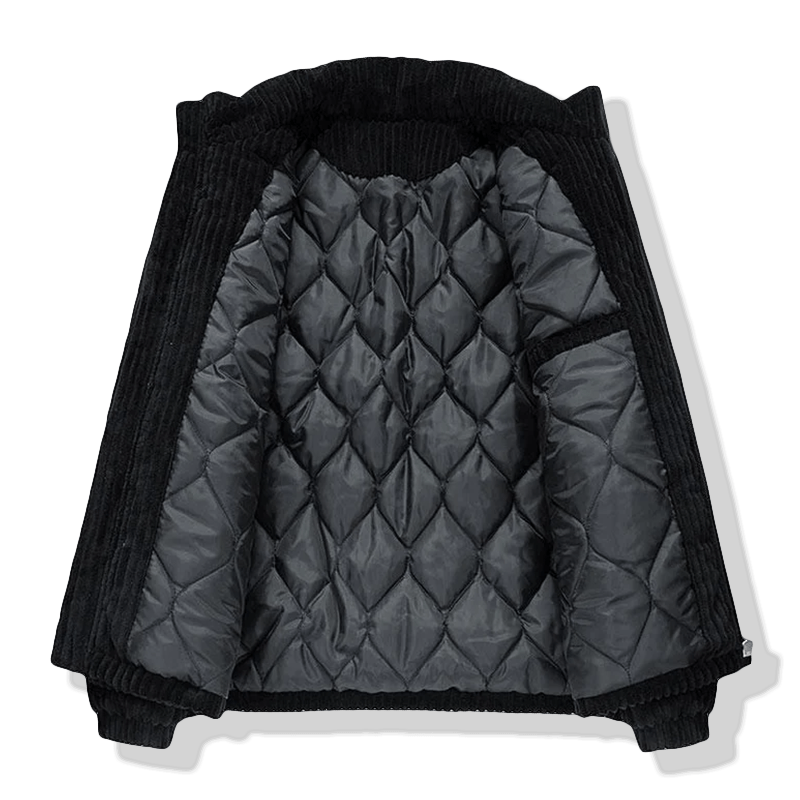 Ribbed padded jacket with stand collar, long sleeves and front zip