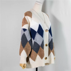 Women's geometric knit cardigan with buttons and long sleeves