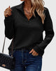 Women's ribbed quarter-zip sweater with collar and long sleeves