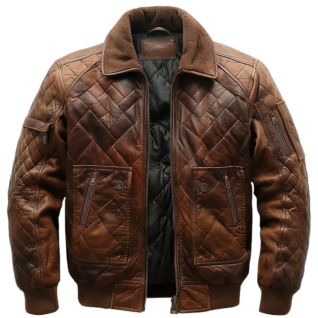 Men's aviator jacket with zip front, spread collar and ribbed cuffs