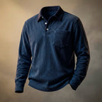 Men's long sleeve textured polo shirt with chest pocket