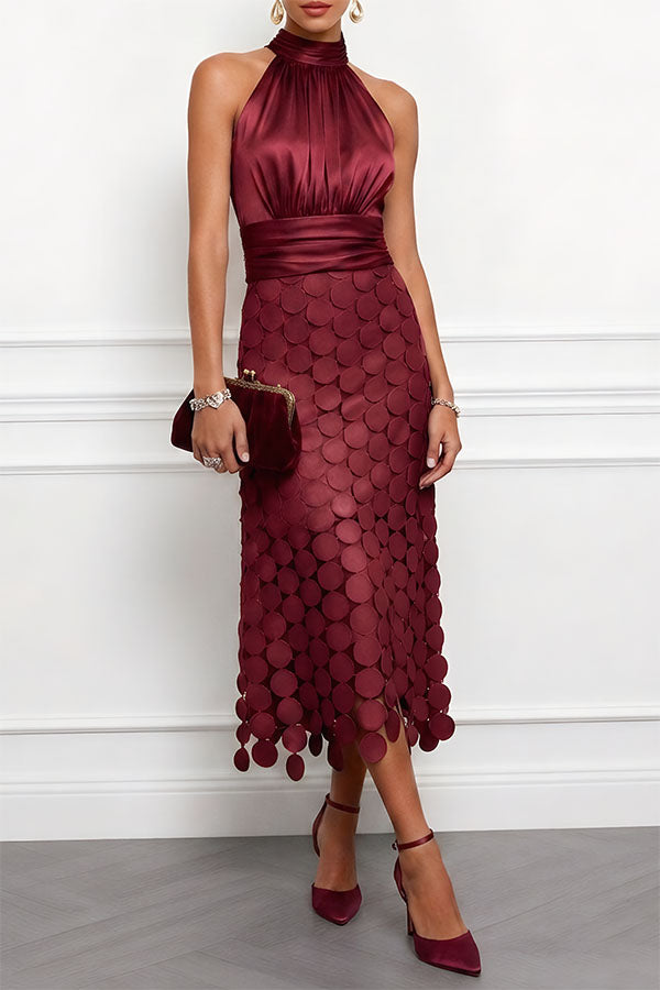 Women's Satin Halter Neck Midi Dress