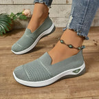 Women's knit slip-on sneakers with textured panels and white soles