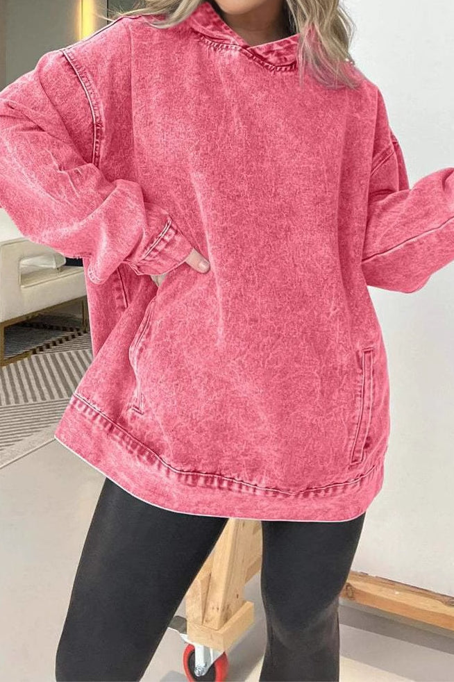 Oversized washed denim effect hoodie