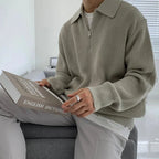 Ribbed quarter-zip sweater with polo collar and long sleeves