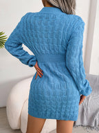 Women's cable knit sweater mini dress with crew neckline and long sleeves