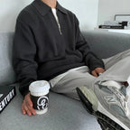 Ribbed quarter-zip sweater with polo collar and long sleeves