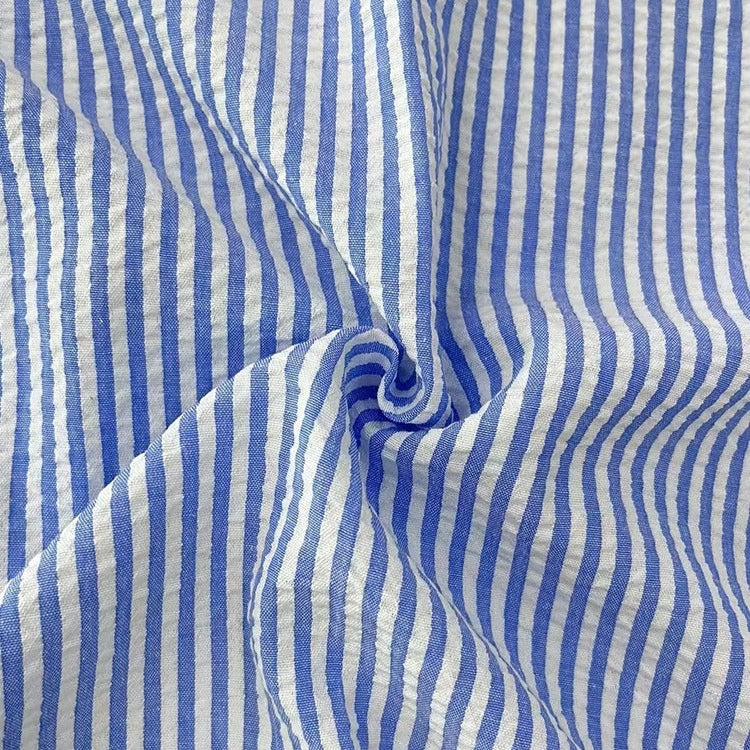 Men's striped button-up shirt with point collar and rolled sleeves