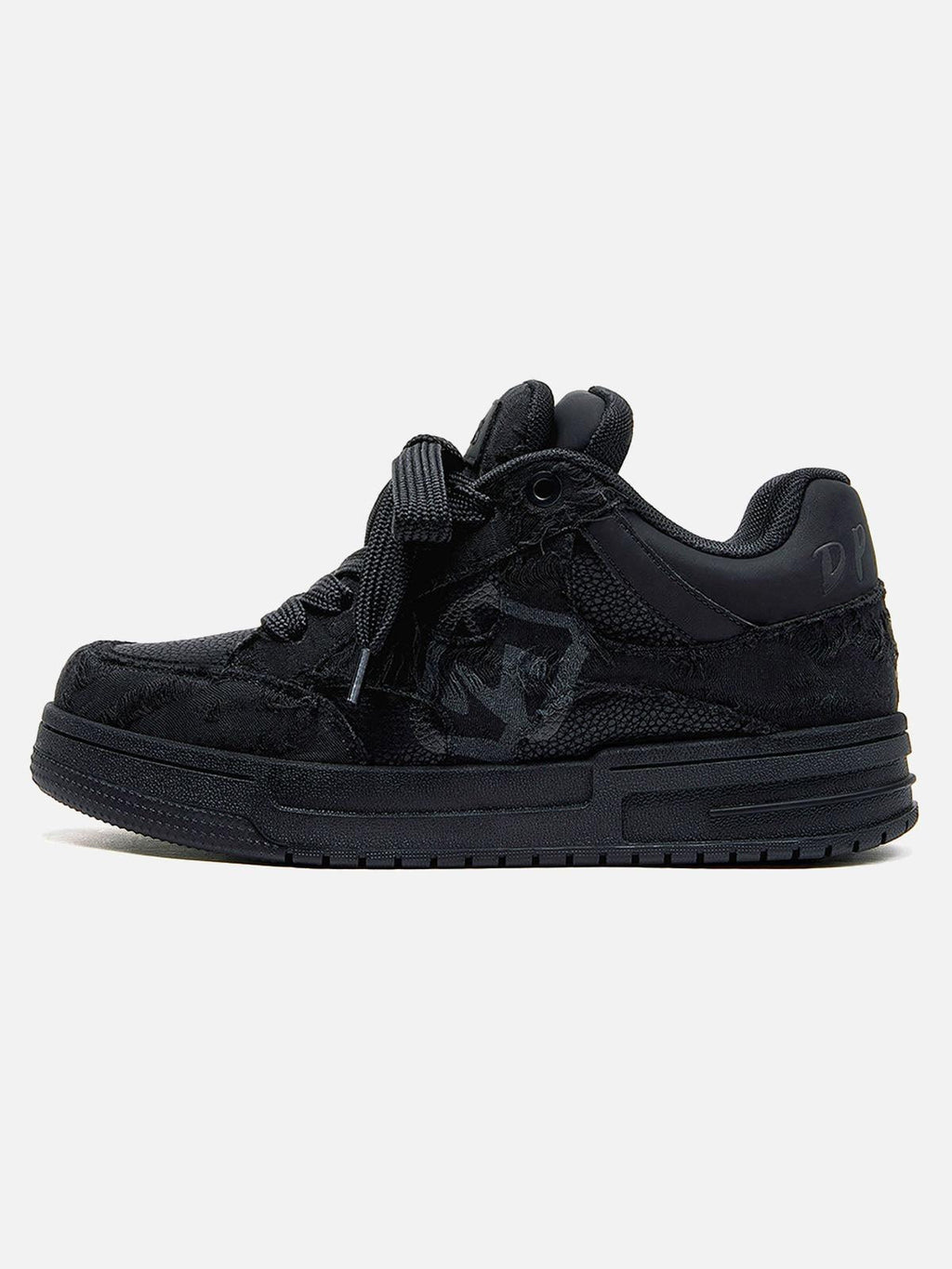 Black high-top skate trainers with textured panels and lace-up fastening