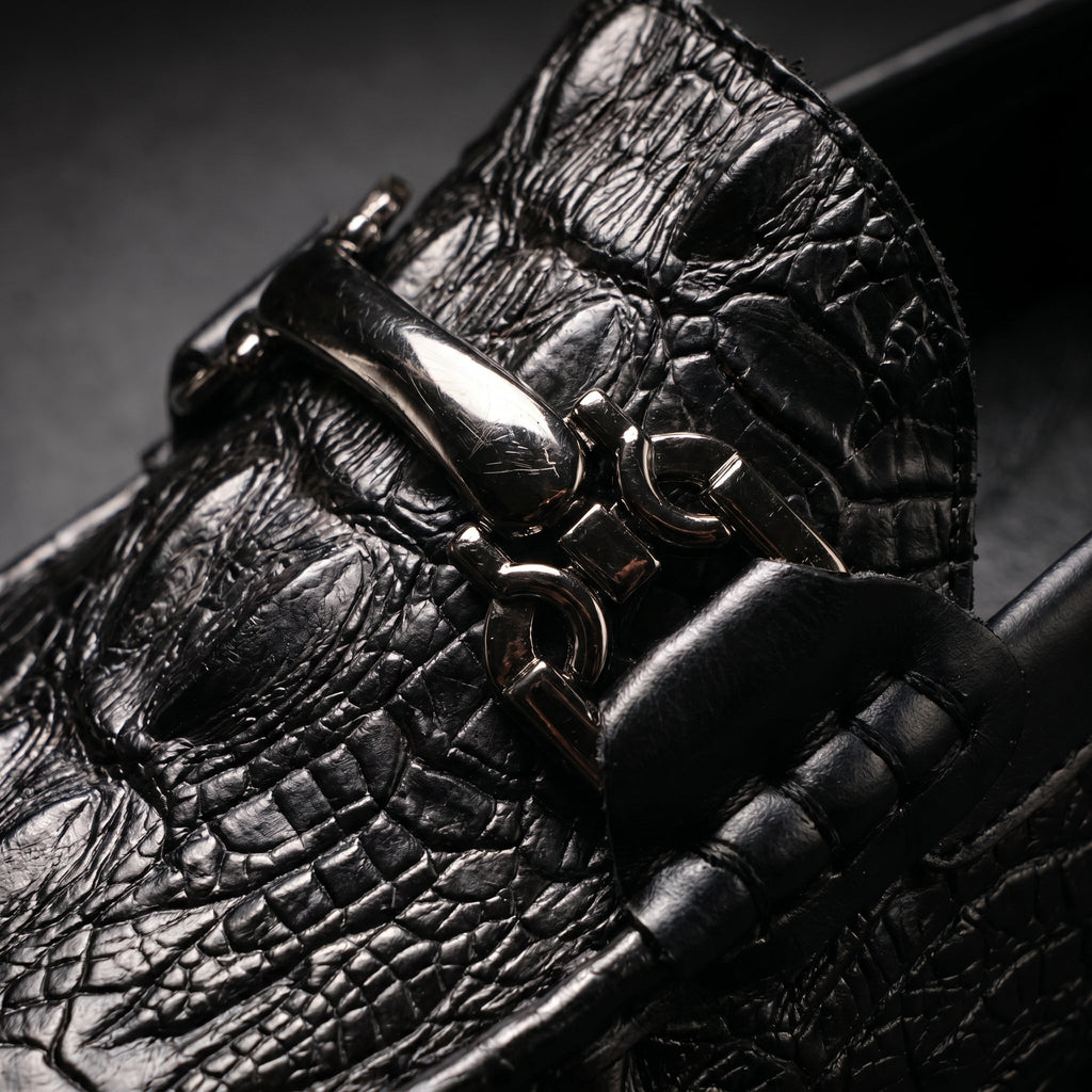 Men's croc-embossed slip-on loafers with horsebit detail