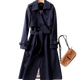 Women's long belted trench coat with double-breasted buttons, lapels and cuff straps