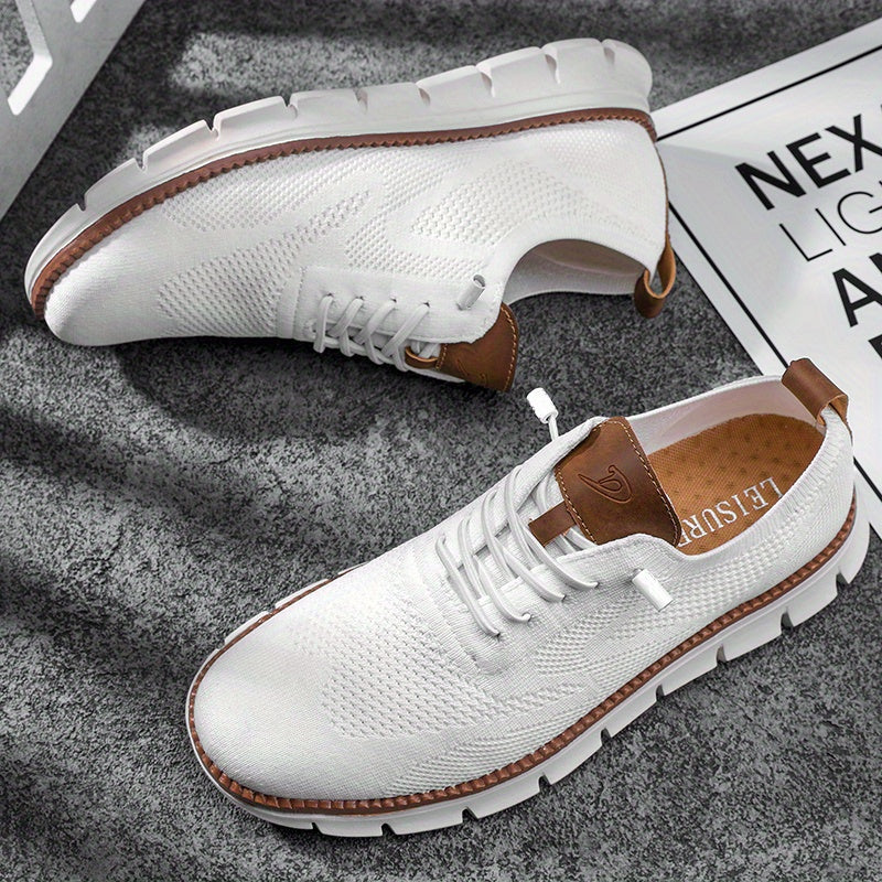 Unisex textured knit sneakers with lace-up front and white ridged sole