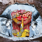 Women's long-sleeve denim jacket with colourful Halloween graphic back print