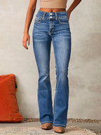 Women's high-rise flare jeans with button fly