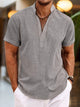 Men's short-sleeve textured Henley shirt with stand collar