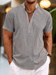 Men's short sleeve Henley shirt with band collar and button placket