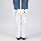 Women's slouchy knee-high boots with round toes and low block heels