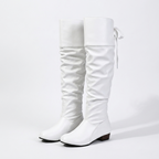 Women's slouchy knee-high boots with round toes and low block heels