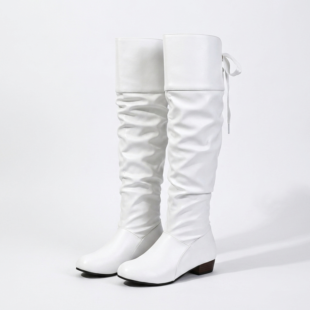 Women's slouchy knee-high boots with round toes and low block heels