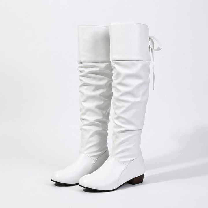Women's slouchy knee-high boots with round toes and low block heels