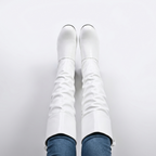 Women's slouchy knee-high boots with round toes and low block heels