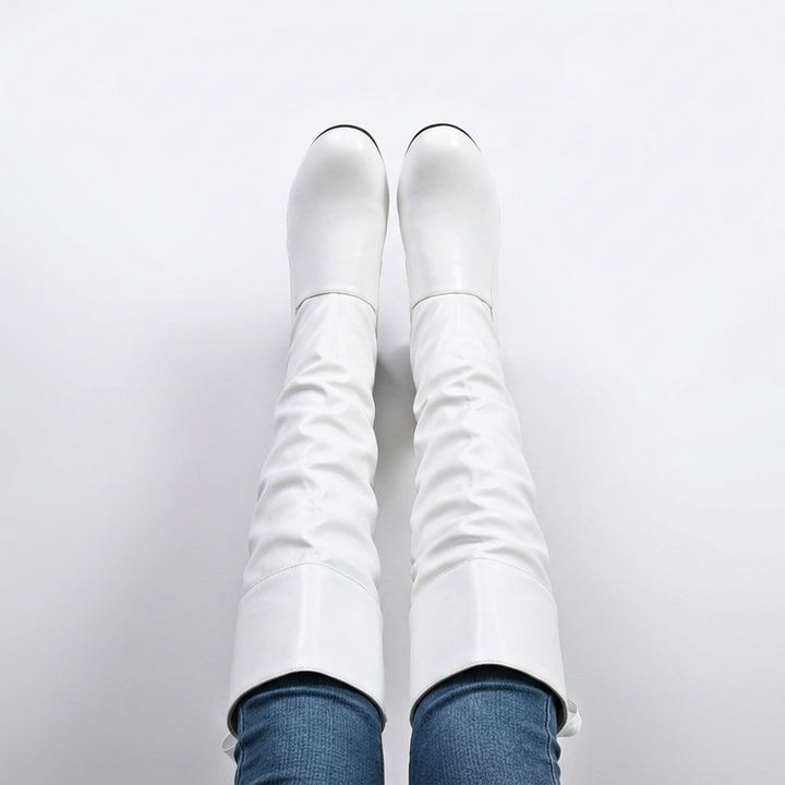 Women's slouchy knee-high boots with round toes and low block heels
