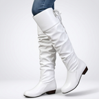 Women's slouchy knee-high boots with round toes and low block heels