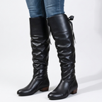 Women's slouchy knee-high boots with round toes and low block heels