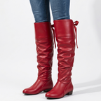 Women's slouchy knee-high boots with round toes and low block heels