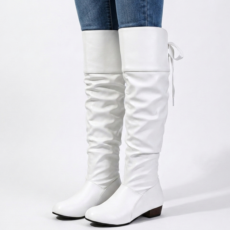 Women's slouchy knee-high boots with round toes and low block heels