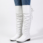 Women's slouchy knee-high boots with round toes and low block heels