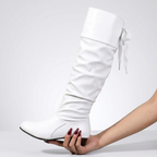 Women's slouchy knee-high boots with round toes and low block heels
