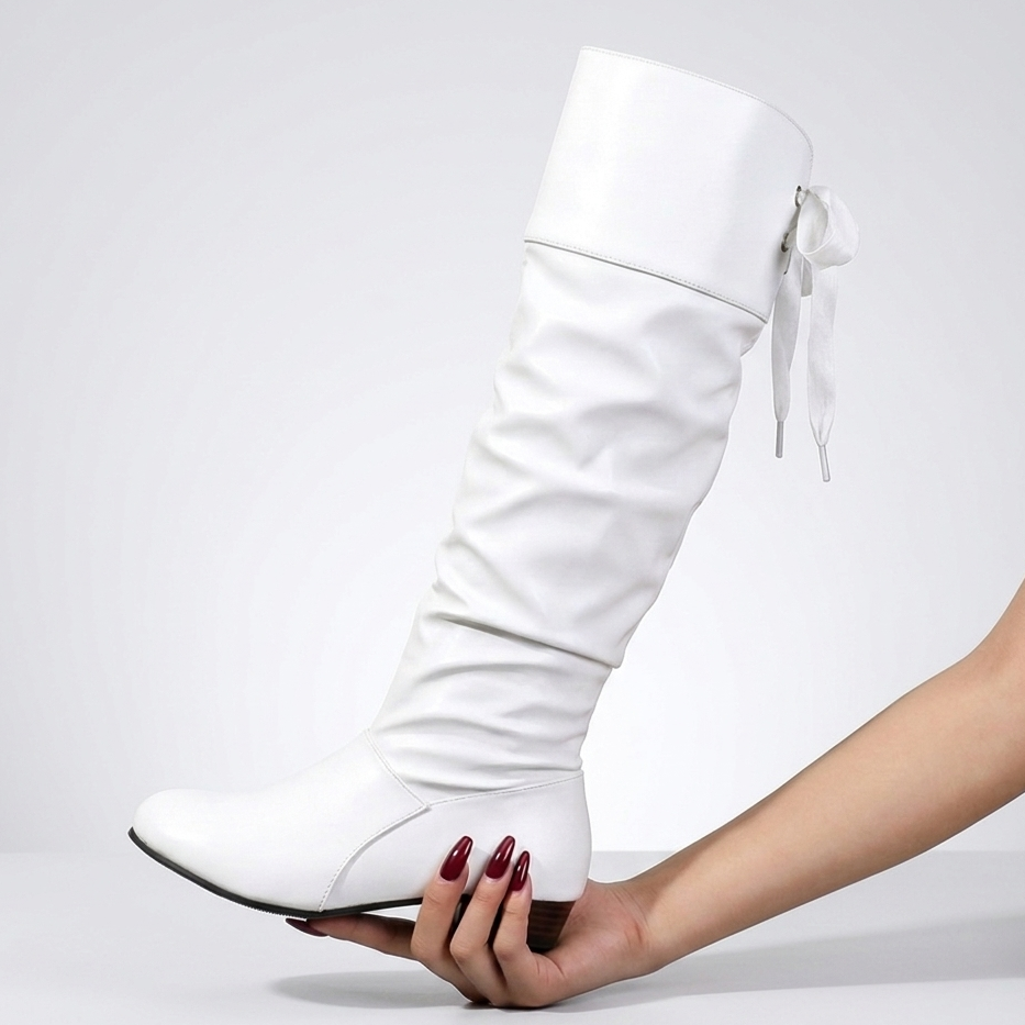 Women's slouchy knee-high boots with round toes and low block heels