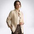 Women's textured cardigan with mock neck, button front, cuff buttons and side pockets