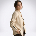 Women's textured cardigan with mock neck, button front, cuff buttons and side pockets