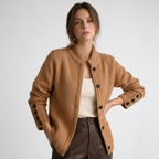 Women's textured cardigan with mock neck, button front, cuff buttons and side pockets