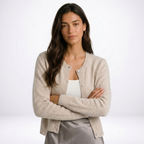 Women's button-front cardigan with round neckline and long sleeves