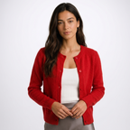 Women's button-front cardigan with round neckline and long sleeves