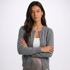 Women's button-front cardigan with round neckline and long sleeves