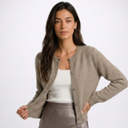 Women's button-front cardigan with round neckline and long sleeves