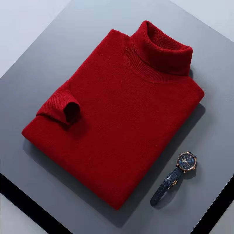 Men's long-sleeve turtleneck sweater with ribbed trims