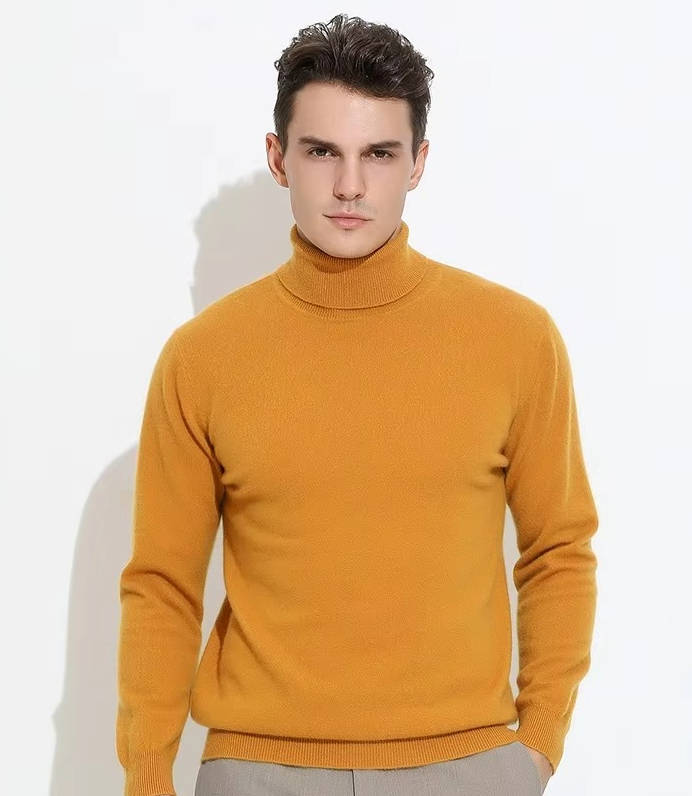 Men's long-sleeve turtleneck sweater with ribbed trims