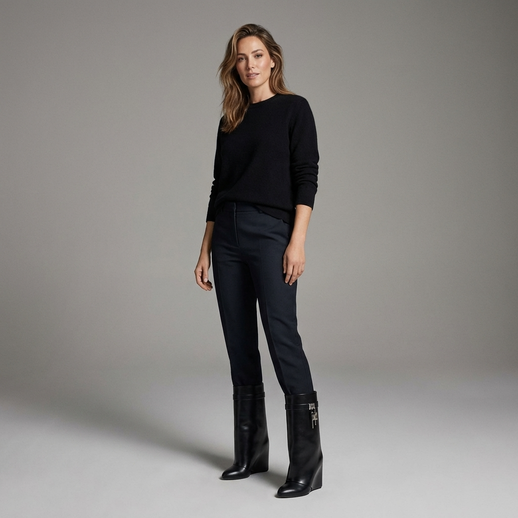 Women's knee-high platform boots with decorative buckle detail