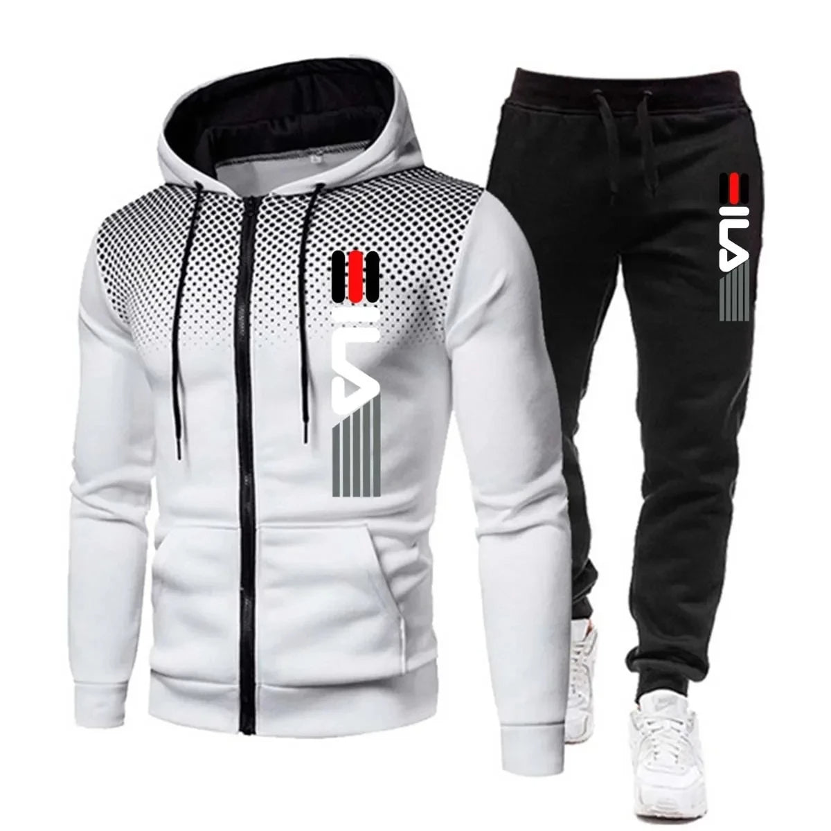 Men's hooded training suit with graphic zip hoodie and tapered jogger trousers