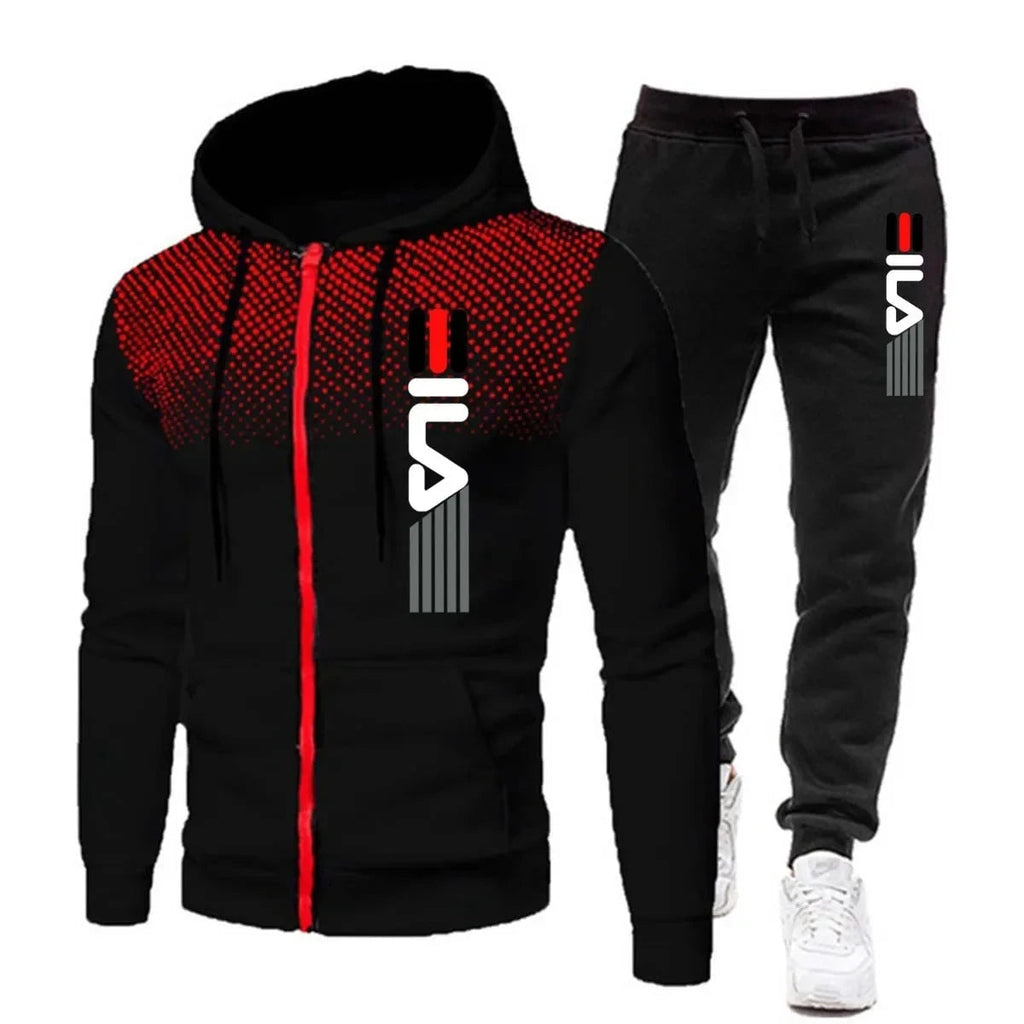 Men's hooded training suit with graphic zip hoodie and tapered jogger trousers
