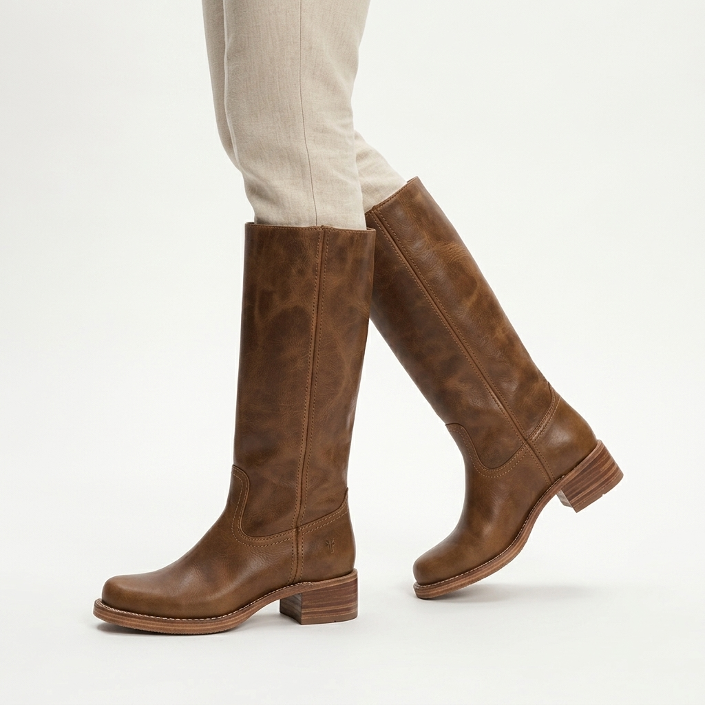 Women's mid-calf pull-on boots with rounded toes and low block heels
