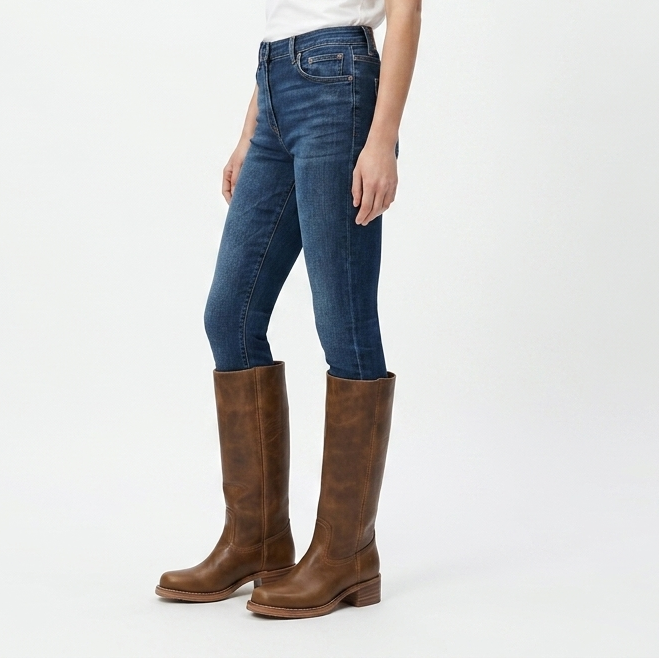 Women's mid-calf pull-on boots with rounded toes and low block heels