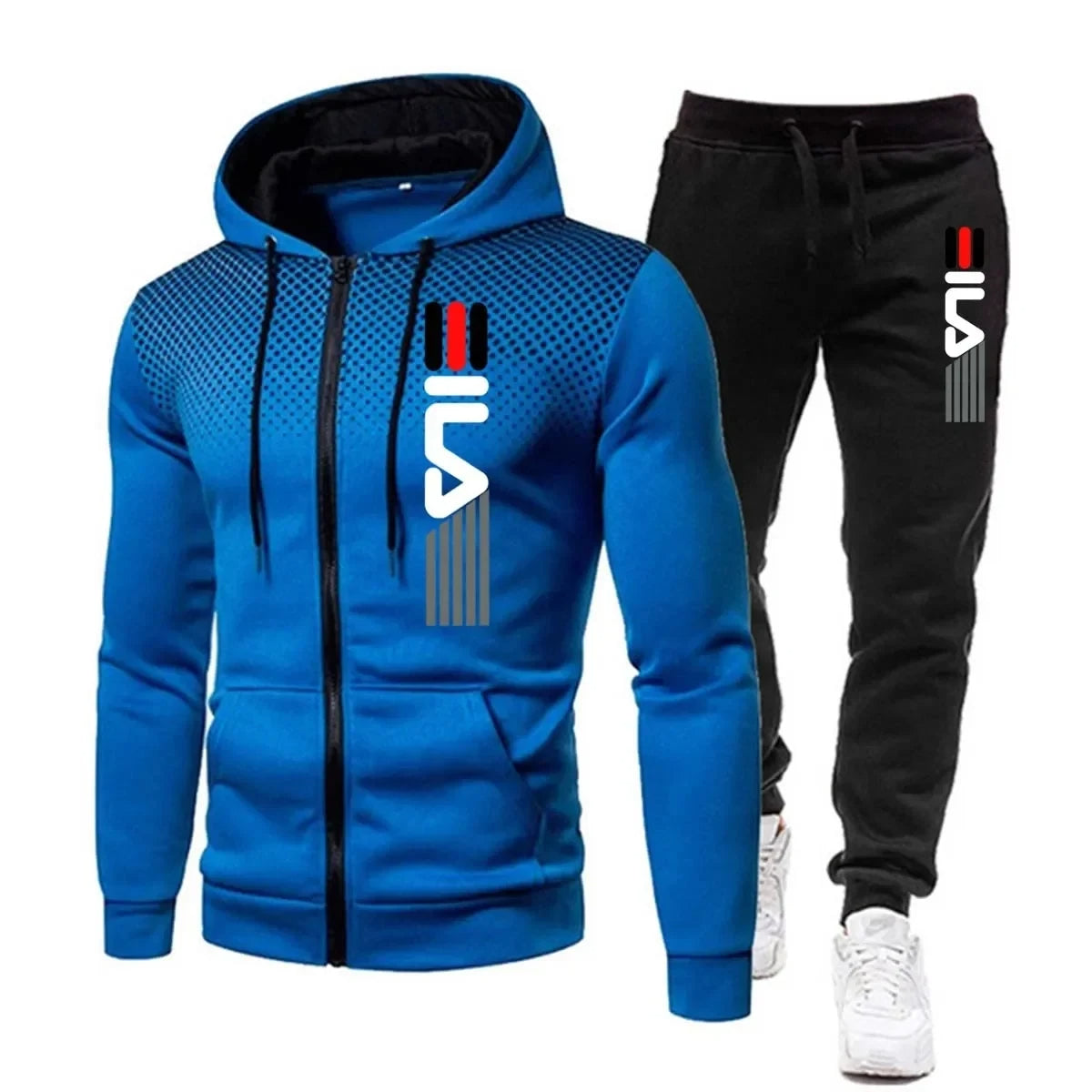 Men's hooded training suit with graphic zip hoodie and tapered jogger trousers